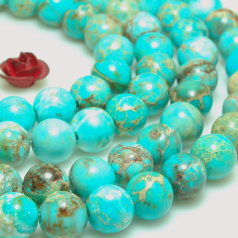 YesBeads Impression Jasper smooth round loose beads blue imperial jasper gemstone wholesale jewelry making 6mm 15"
