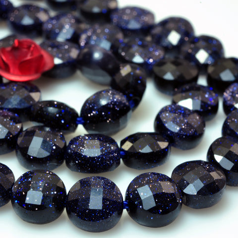 Blue Sandstone micro faceted coin loose beads wholesale gemstone jewelry making 6mm