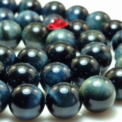 YesBeads Natural blue tiger eye gemstone smooth round loose beads wholesale jewelry making 10mm 15"