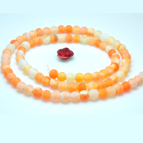 YesBeads orange Fire Agate matte loose round beads wholesale gemstone jewelry making 15''