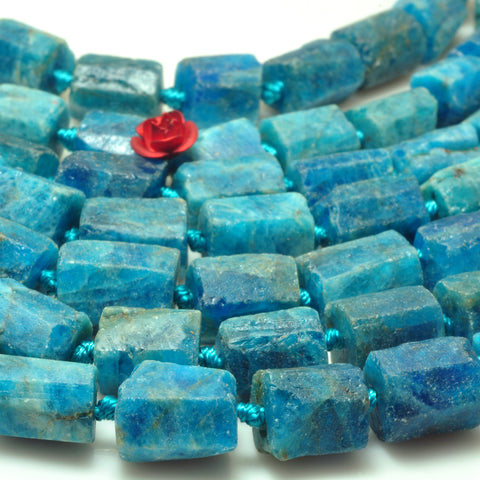 YesBeads Natural Blue Apatite faceted raw matte nugget tube beads gemstone 16"
