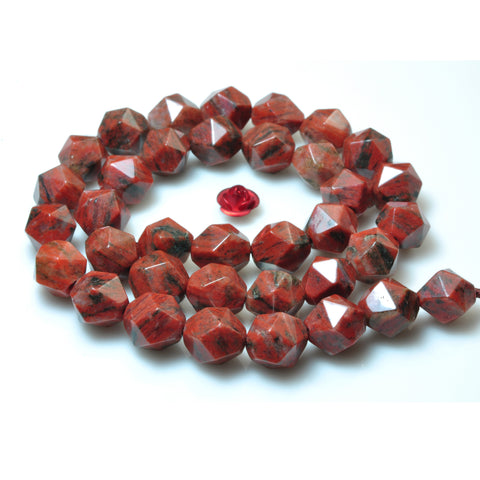 YesBeads Natural Sesame Red Jasper star cut faceted nugget beads gemstone wholesale 15"