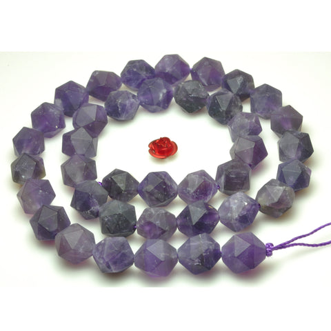 YesBeads natural Amethyst matte star cut faceted nugget beads gemstone 15"