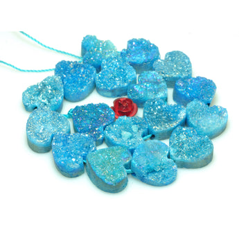 YesBeads Druzy Quartz titanium blue rough flat back heart beads gemstone jewelry  7"