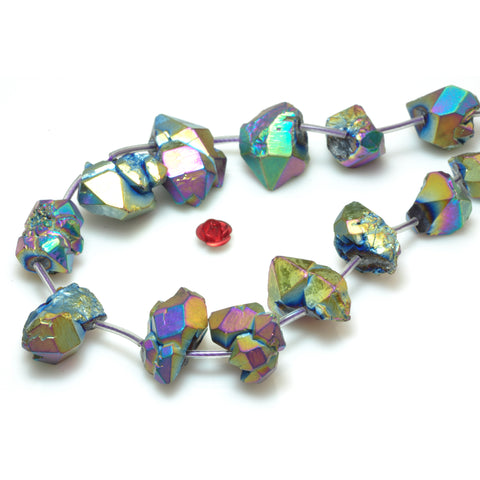 YesBeads Titanium coated rainbow quartz crystal points faceted rough nugget chunks beads gemstone 19.5"