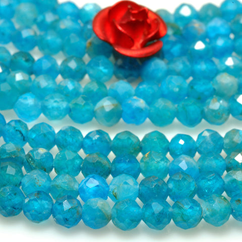 YesBeads natural blue Apatite faceted round loose beads wholesale gemstone 3mm 15"
