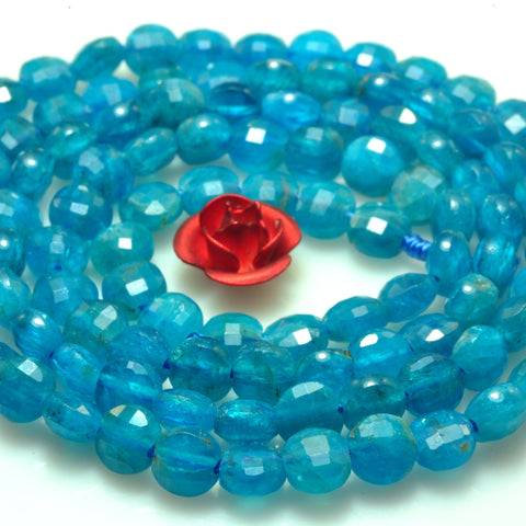 YesBeads natural blue Apatite A grade micro faceted loose coin beads wholesale gemstone jewelry making 4mm 15"
