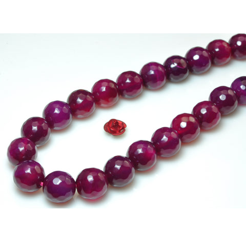 YesBeads Rose Red Agate faceted round loose beads wholesale gemstone jewelry 15"