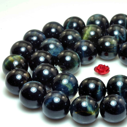YesBeads Natural blue tiger eye gemstone A grade smooth round loose beads wholesale jewelry making 12mm 15"