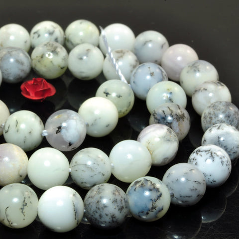 Natural moss opal smooth round loose beads white black gemstone wholesale jewelry makin diy