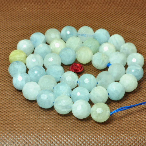 YesBeads Natural Aquamarine faceted round beads blue gemstone wholesale jewelry 15"