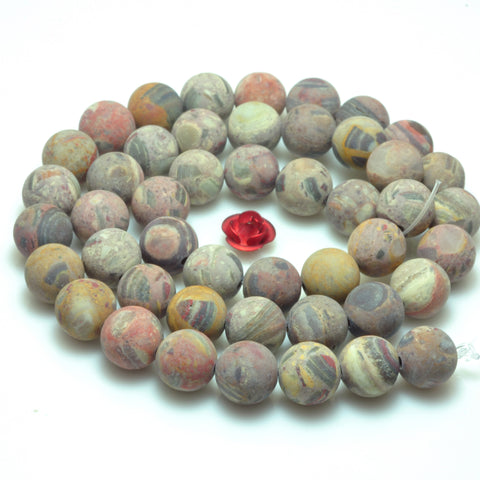 YesBeads Natural Aust Chert Breccia Jasper matte round beads gemstone wholesale jewelry making 15"