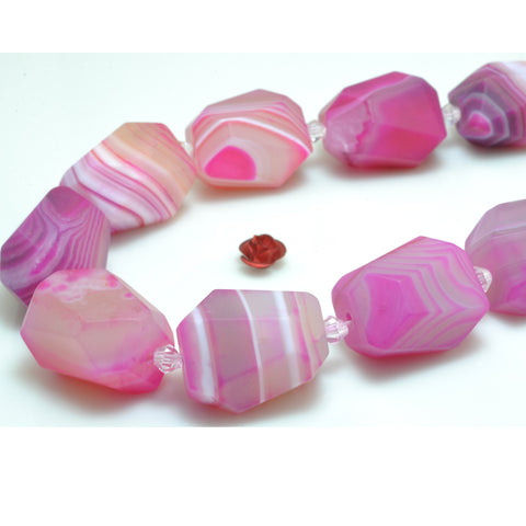 YesBeads Red Banded Agate matte faceted nugget drum chunks beads gemstone wholesale jewelry making 15"