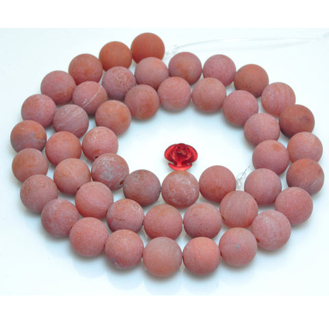 YesBeads Natural South Red Agate matte round beads gemstone wholesale jewelry making 15"