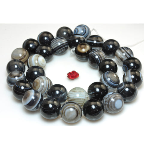 YesBeads Natural Black Eye Banded Agate smooth round beads gemstone 6-16mm 15"