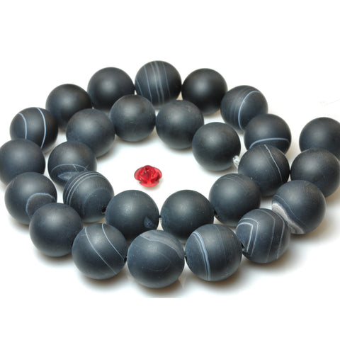 YesBeads Natural Black Banded Agate matte round beads gemstone 8mm-12mm 15"
