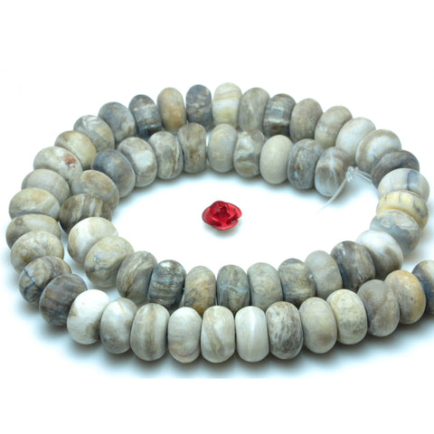 YesBeads Natural Gray Silver Leaf Jasper matte rondelle beads gemstone 15"