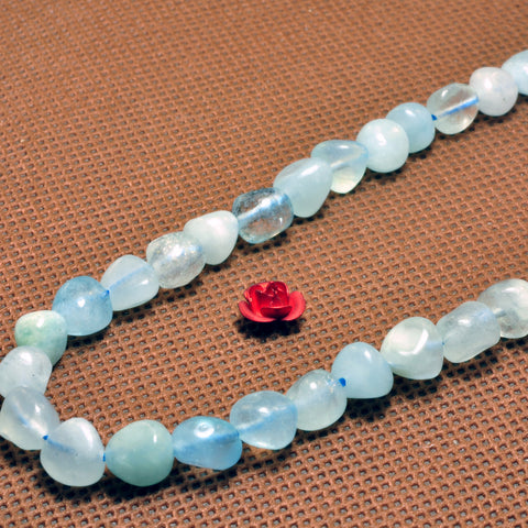 YesBeads Natural Blue Aquamarine gemstone smooth pebble chip beads wholesale 15"