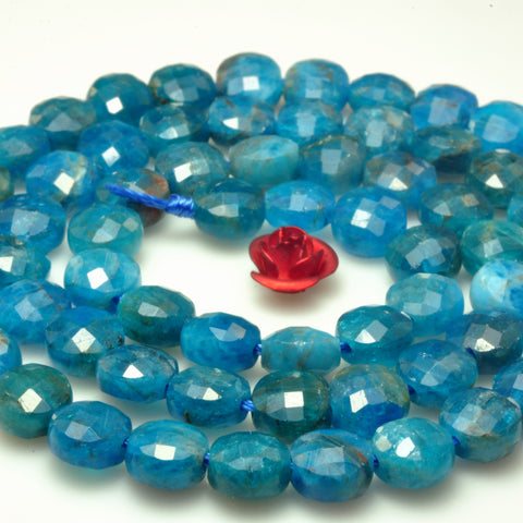 YesBeads natural blue Apatite gemstone micro faceted loose coin beads wholesale jewelry making 6mm 15"