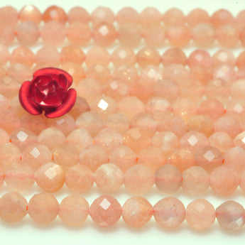 YesBeads Natural Orange Sunstone faceted round beads gemstone wholesale 15"