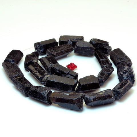 YesBeads Natural Black Tourmaline raw rough nugget tube beads wholesale gemstone 15"