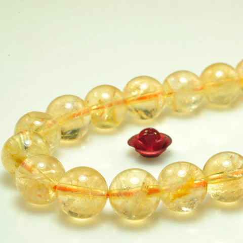 Natural Citrine gemstone smooth round beads yellow crystal stone wholesale jewelry making 8mm