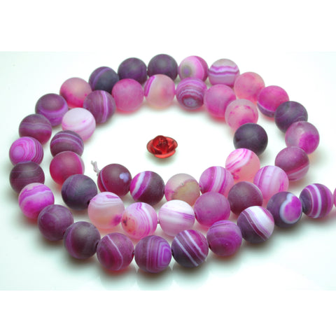 YesBeads Rose Red Banded Agate matte round beads gemstone 6mm 8mm 15"