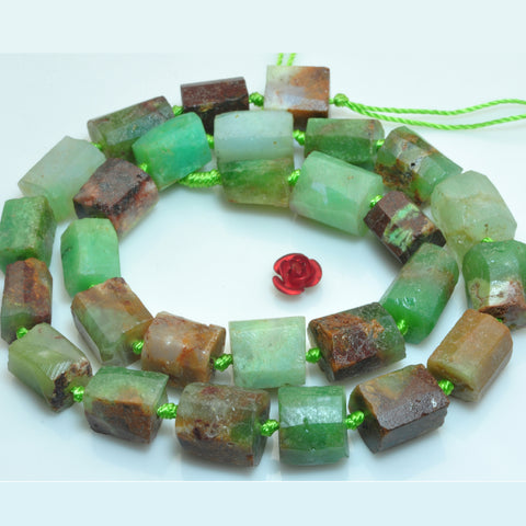 YesBeads Natural Chrysoprase Australian jade faceted matte nugget tube beads 15"