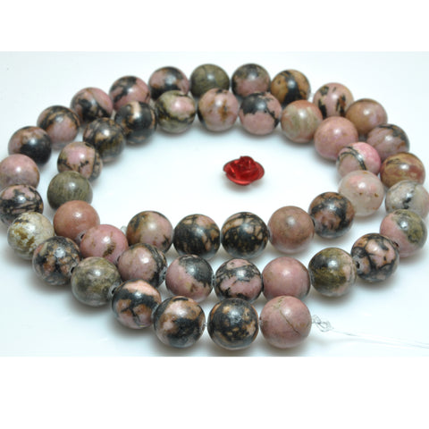 YesBeads Natural Black Banded Rhodonite smooth round beads gemstone wholesale jewelry making 15"