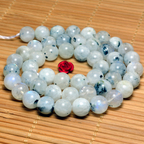 YesBeads  Natural Rainbow moonstone smooth round loose beads wholesale gemstones jewelry making 6mm-8mm 15"