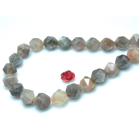 YesBeads Natural Gray Sunstone star cut faceted nugget beads gemstone 6mm-10mm 15"