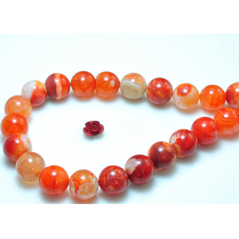 YesBeads Orange Red Fire Agate gemstone smooth round beads 8mm 10mm 15"