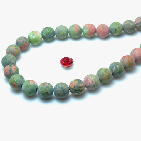 YesBeads Natural Unakite matte round loose beads green red gemstone wholesale jewelry making 15"