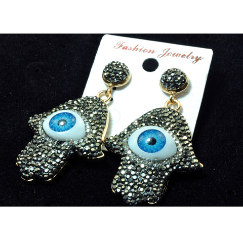 YesBeads Earrings Hamsa hand with evil eye rhinestone crystal CZ pave bead stud dangle earrings whoelesale jewelry