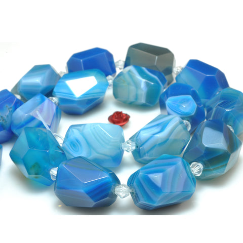 YesBeads Blue Banded Agate faceted nugget drum chunk beads gemstone wholesale 15"