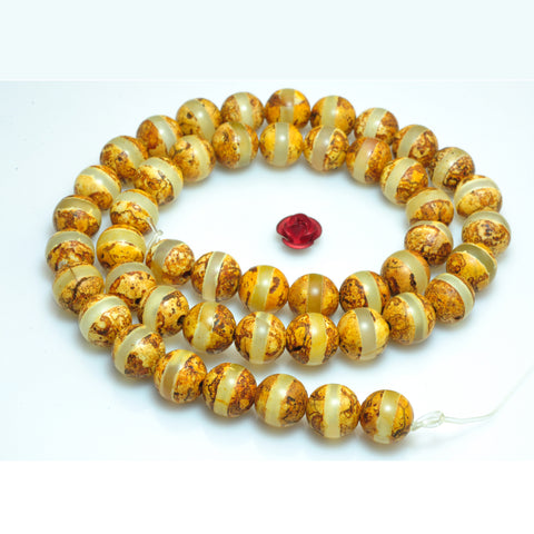 YesBeads Tibetan Agate Dzi oneline matte round beads gemstone 8mm 15"