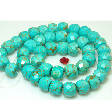 YesBeads Green Turquoise gemstone faceted drum beads wholesale 15"
