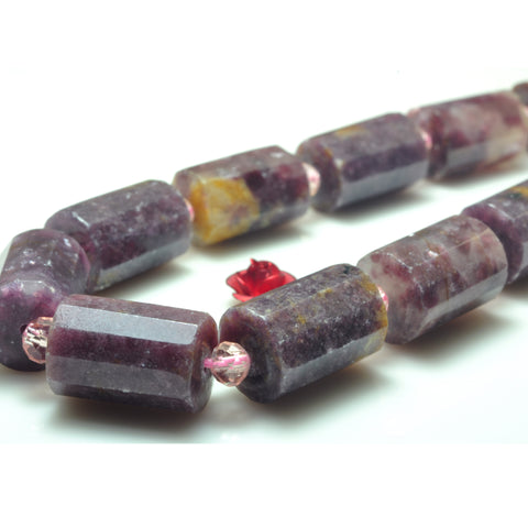 YesBeads Natural Purple Lepidolite gemstone faceted tube beads 10x14mm 15"