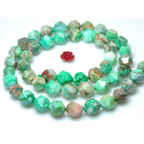 YesBeads Green Mexican Crazy Lace Agate star cut faceted nugget beads 6mm 8mm 15"