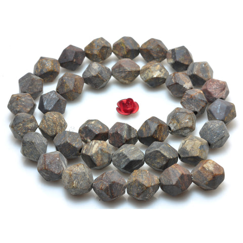 YesBeads Bronzite stone star cut faceted matte nugget beads gemstone wholesale 15"