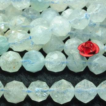 Natural aquamarine diamond cut faceted loose beads wholesale gemstone jewelry making bracelet diy stuff