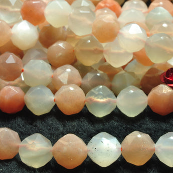 Natural rainbow moonstone diamond faceted round loose beads