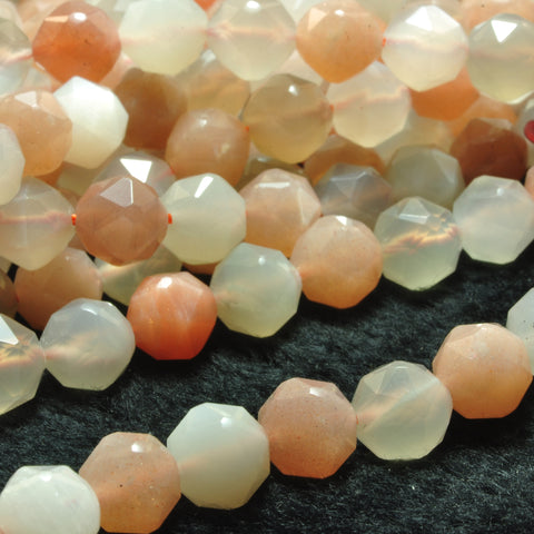 Natural rainbow moonstone diamond faceted round loose beads