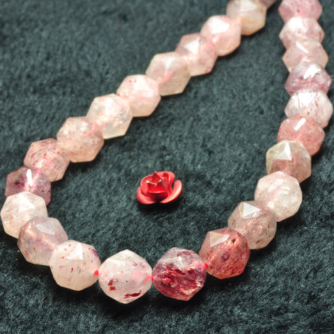 Natural strawberry quartz diamond cut faceted loose round beads wholesale gemstone jewelry making bracelet diy stuff