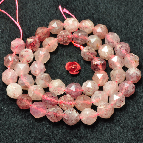 Natural strawberry quartz diamond cut faceted loose round beads wholesale gemstone jewelry making bracelet diy stuff