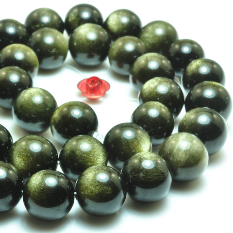 Natural black golden obsidian smooth round loose beads gemstone wholesale jewelry bracelet stuff