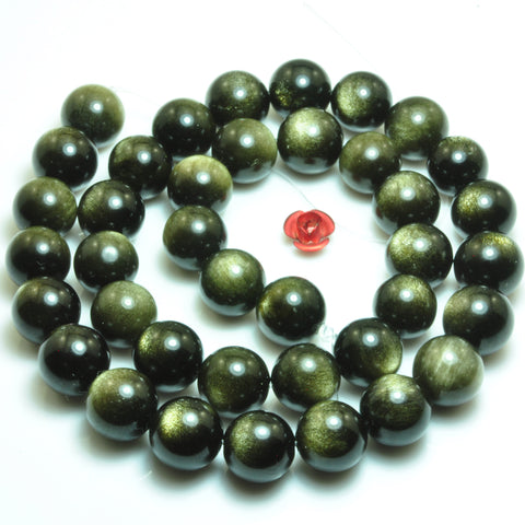 Natural black golden obsidian smooth round loose beads gemstone wholesale jewelry bracelet stuff