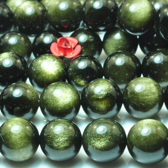 Natural black golden obsidian smooth round loose beads gemstone wholesale jewelry bracelet stuff