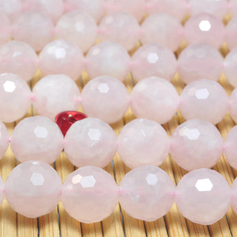 YesBeads Natural Madagascar Rose Quartz faceted round loose beads gemstone wholesale jewelry making supplies 15"