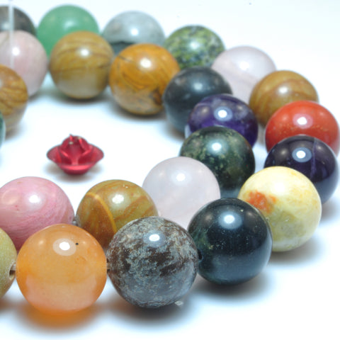 Natural Mix Gemstone Multicolor Stone smooth round loose beads wholesale for jewelry making DIY